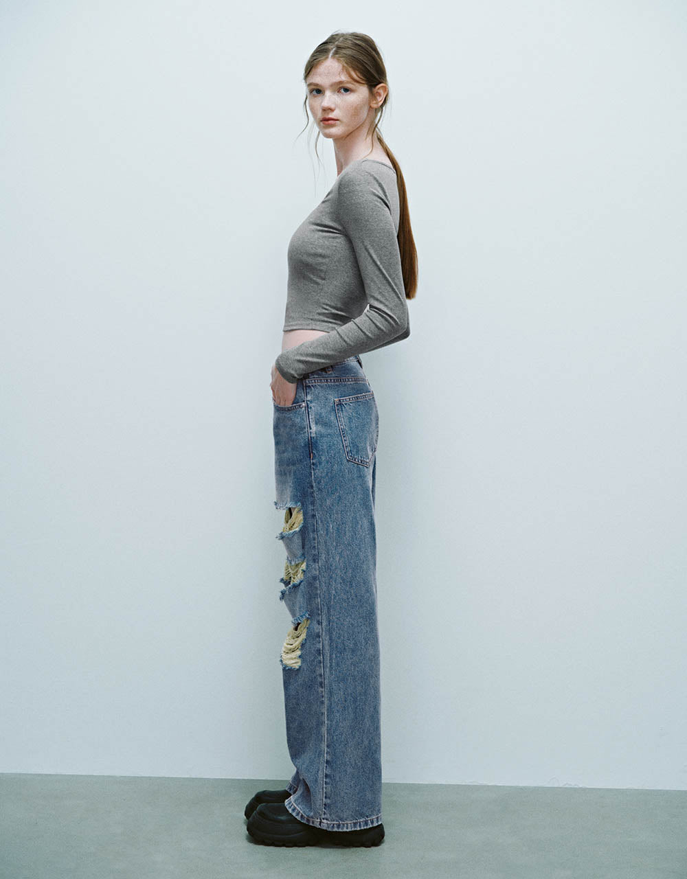 Ripped Wide-Leg Jeans