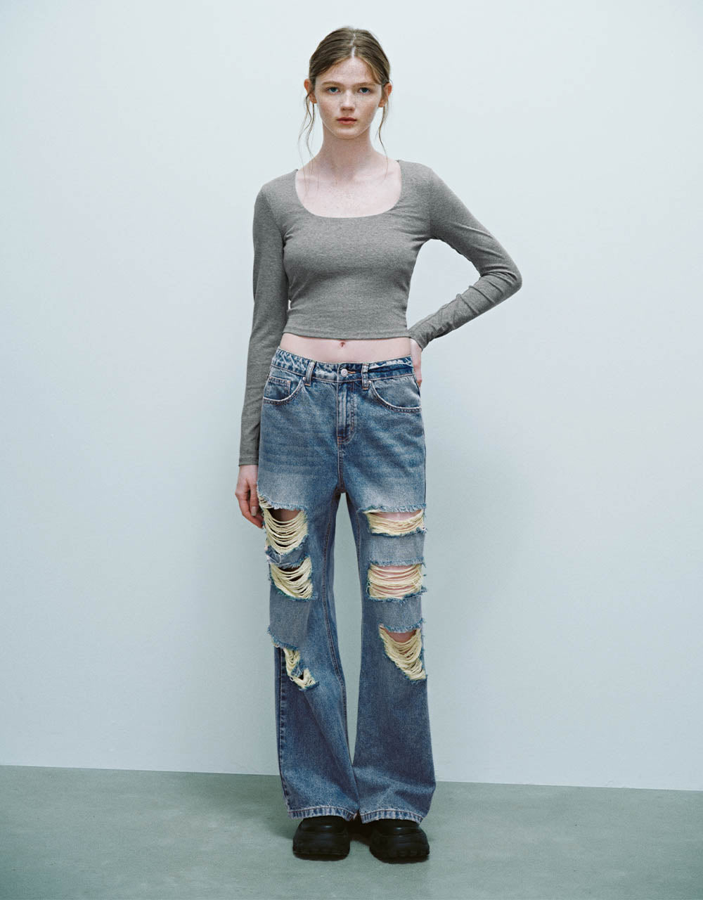 Ripped Wide-Leg Jeans