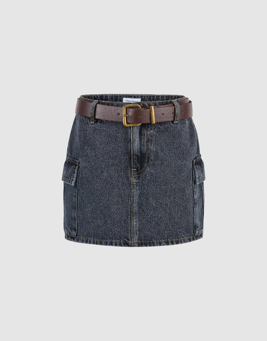Mini Straight Denim Skirt With Belt