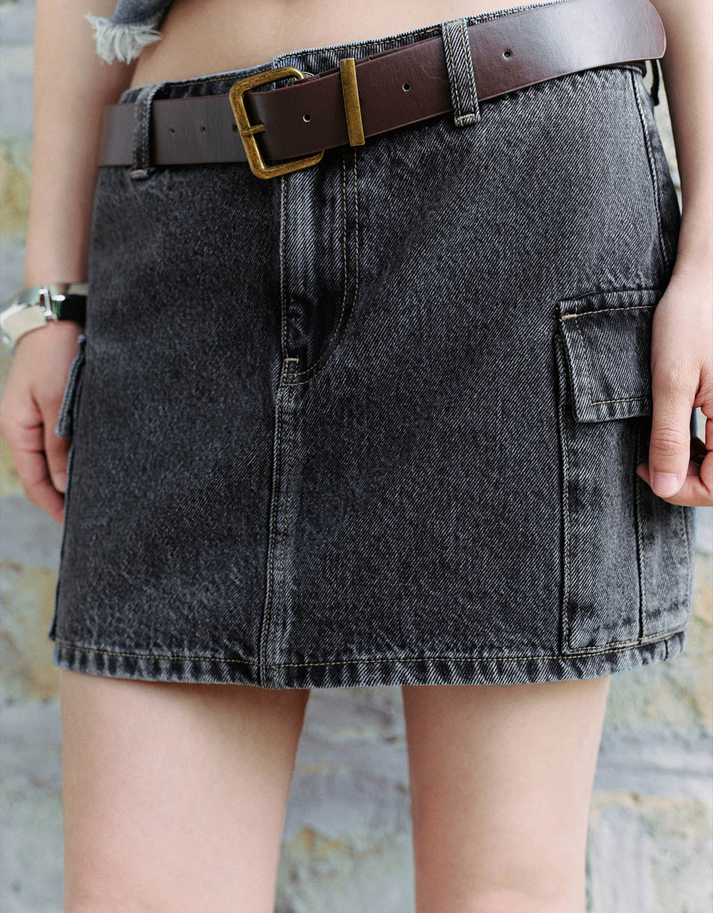 Mini Straight Denim Skirt With Belt