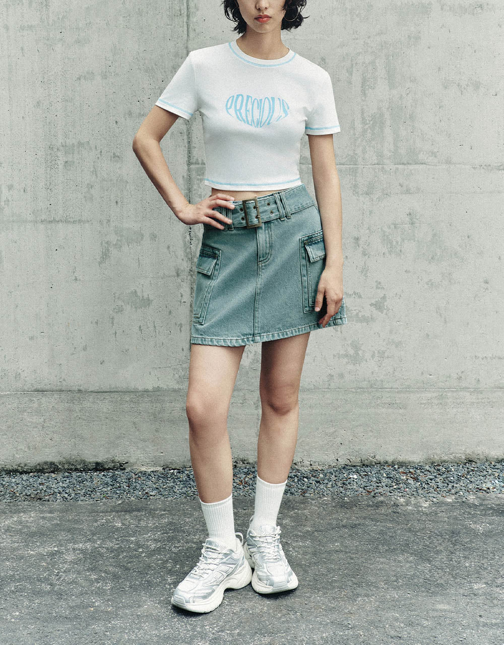 Mini A-Line Denim Skirt With Belt