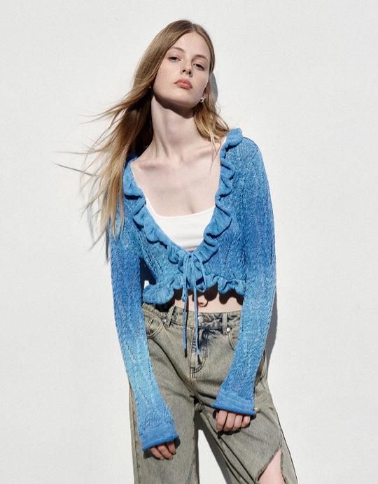 Butterfly Sleeve Ruffle Knitted Cardigan