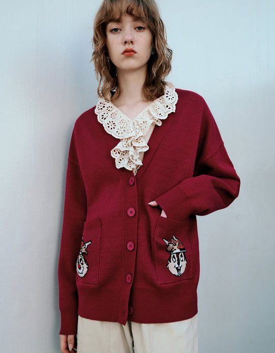 Drop Shoulder Sleeve V-Neck Knitted Cardigan