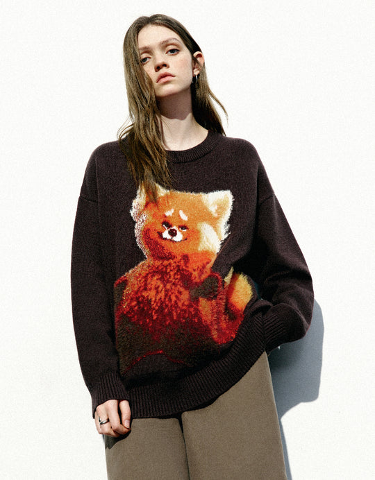 Cartoon Embroidered Crew Neck Knitted T-Shirt