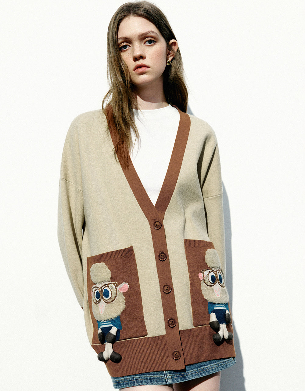 Cartoon V-Neck Knitted Cardigan