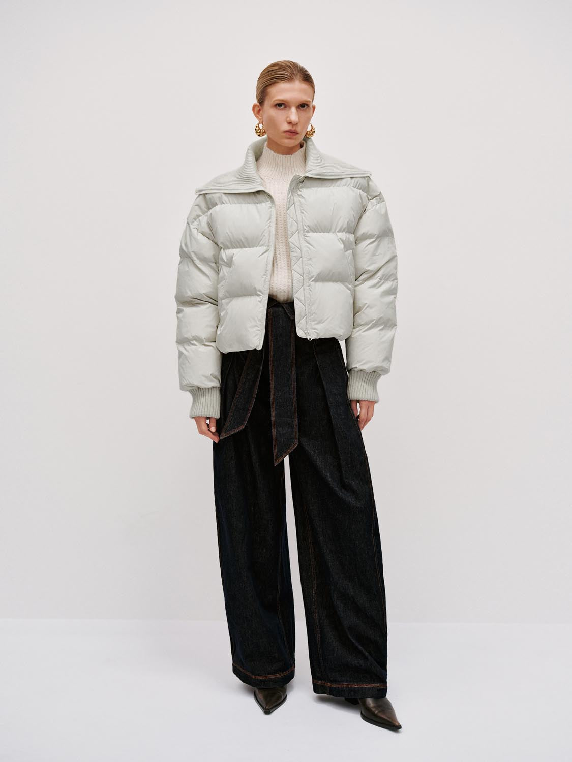 Cropped Large Collar Padded Jackets