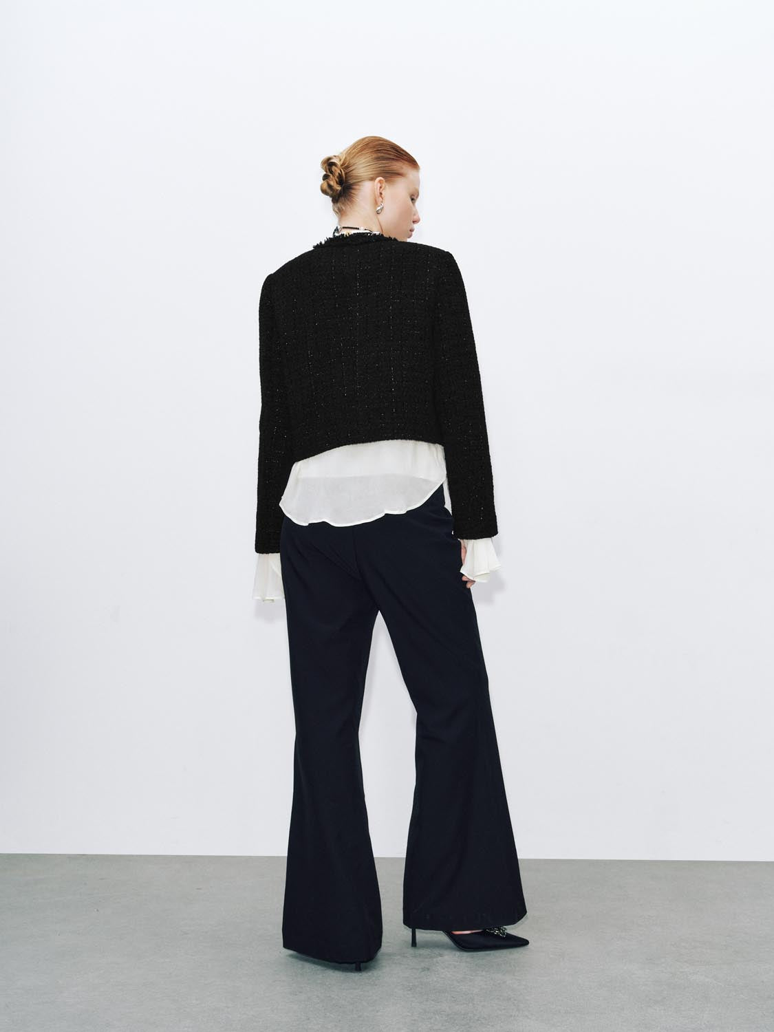 Button Up Crew Neck Tweed Jackets