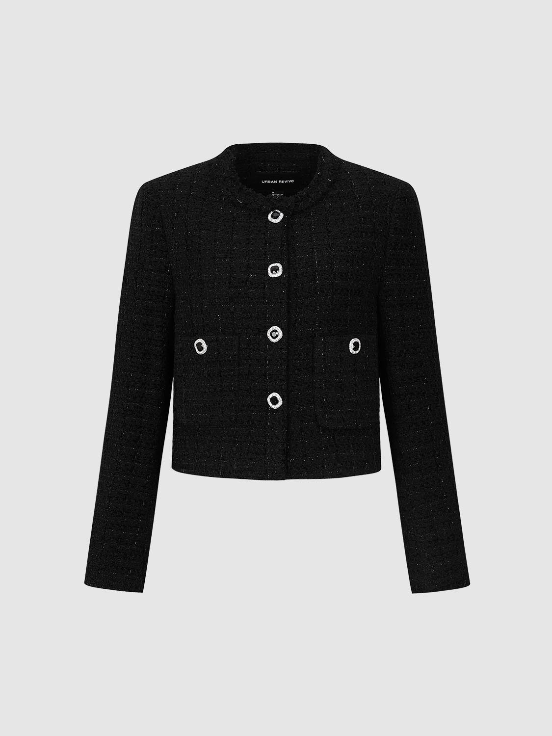 Button Up Crew Neck Tweed Jackets