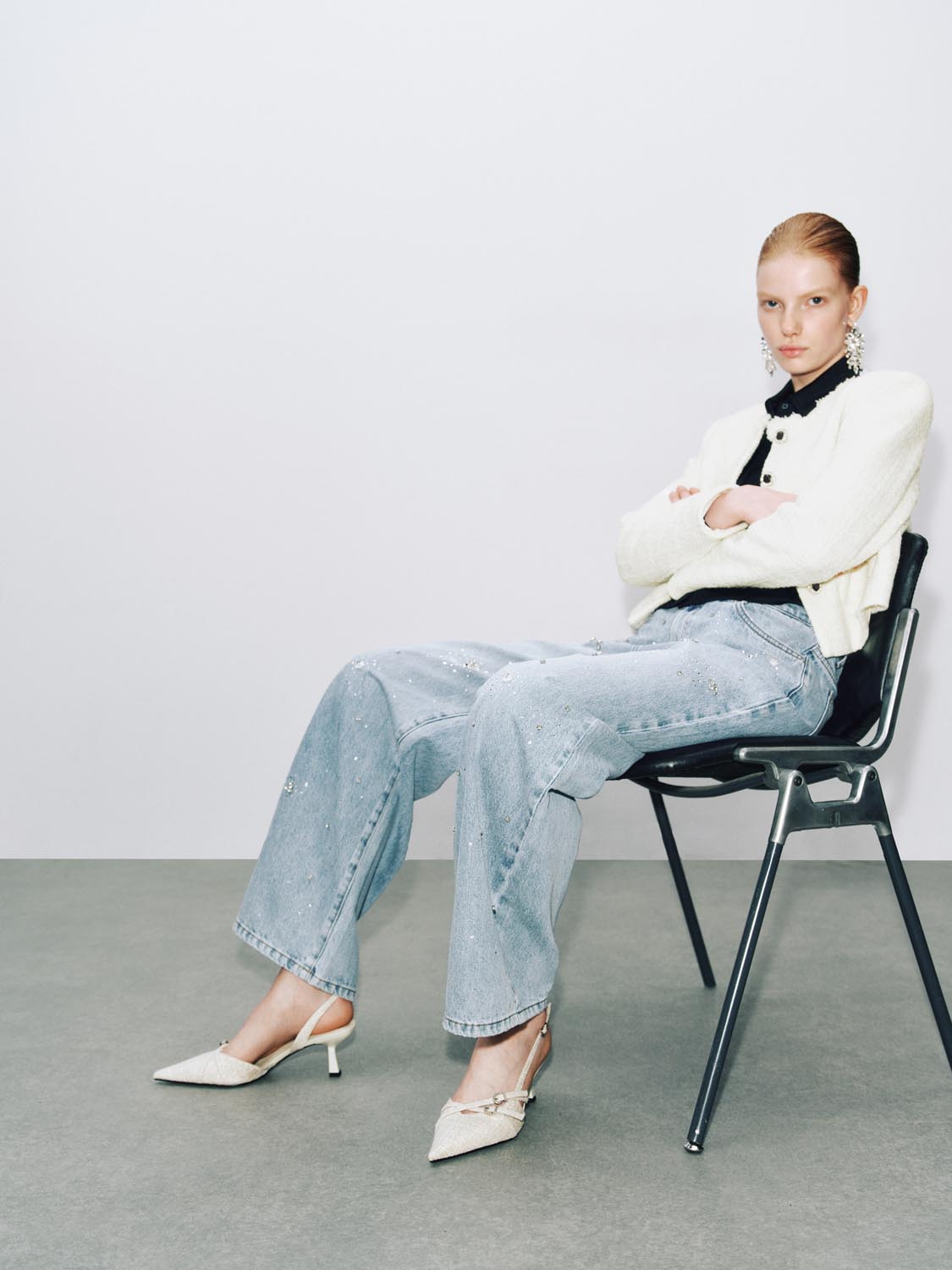 Button Up Crew Neck Tweed Jackets