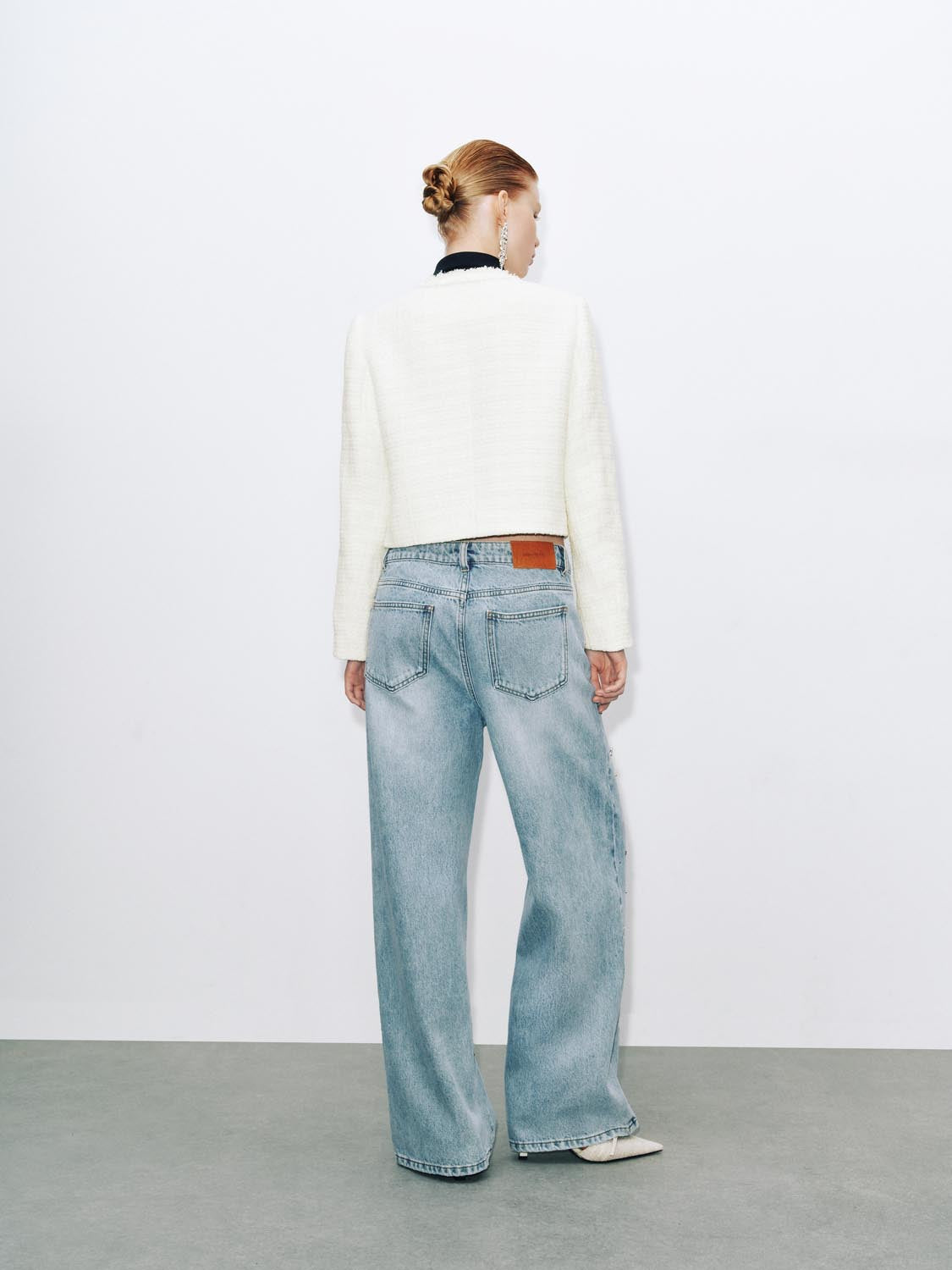 Button Up Crew Neck Tweed Jackets