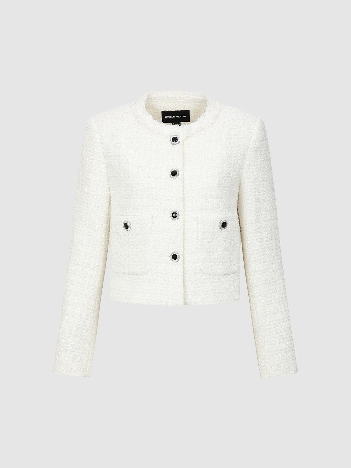 Button Up Crew Neck Tweed Jackets