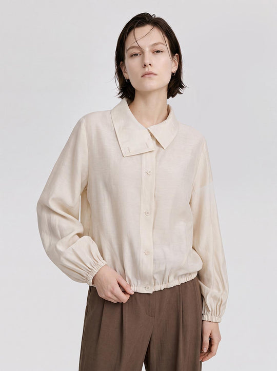 Oversized Collar Puff Sleeve Lyocell Blend Jacket