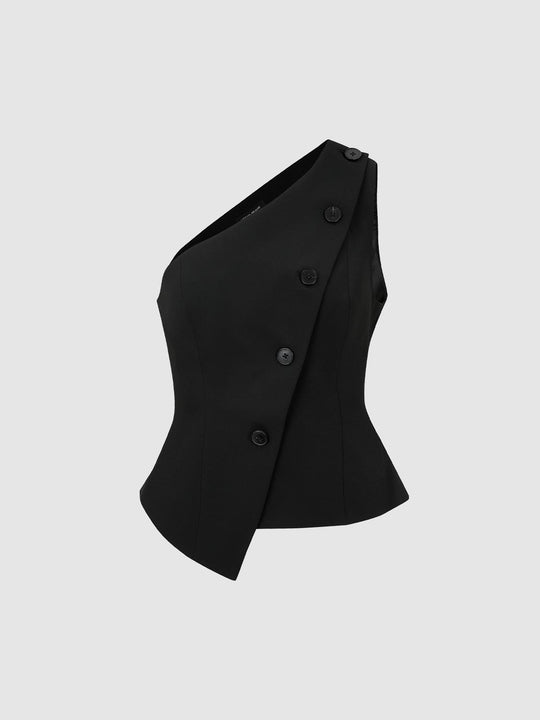 Diagonal Button Asymmetric Fitted Sleeveless Vest