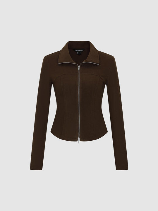 Fitted Collared Long Sleeve Zip Front Jacket