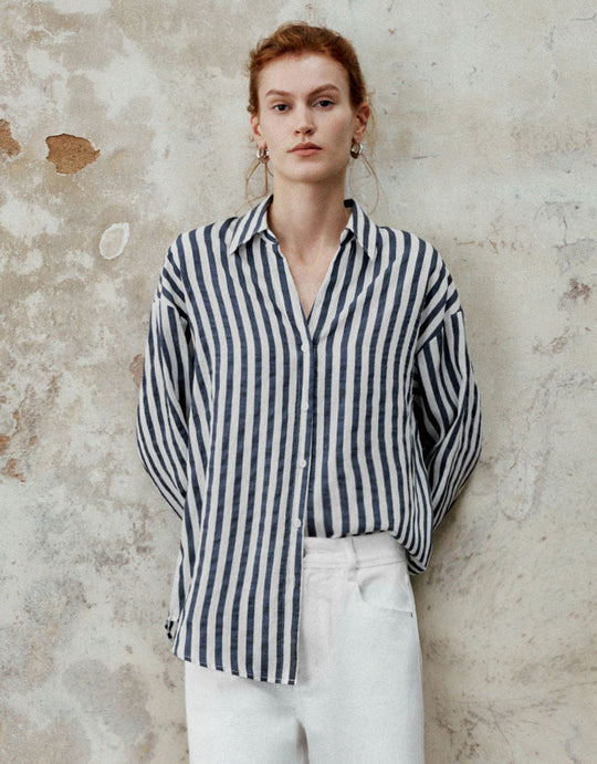 Striped Button Up Lapel Shirt