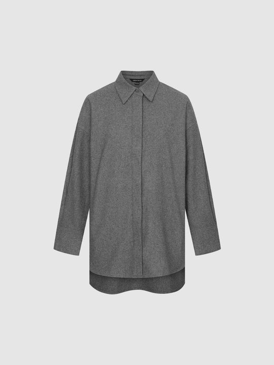 Point Collar Drop Shoulder Wool Blend Shirt