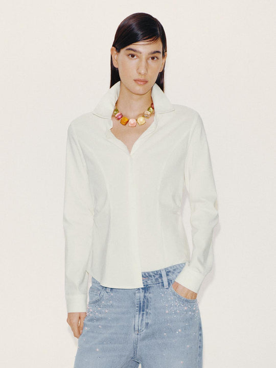 Linen Blend Tailored Cinched Waist Shirts