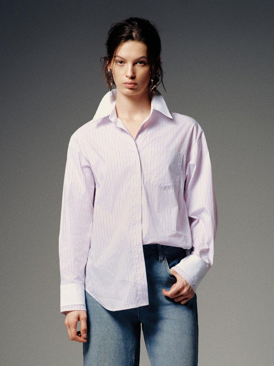 Contrast Trim Striped Shirts