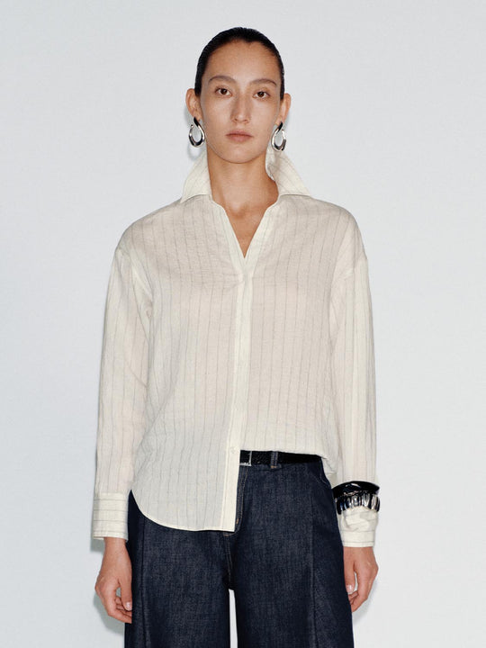 V-Neck Contrast Striped Shirts