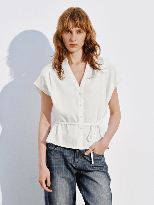 Cap Sleeve V-Neck Loose-Fit Shirts
