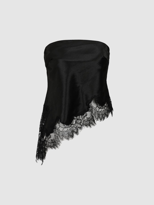 Sleeveless Asymmetric Lace Hem Cami Top