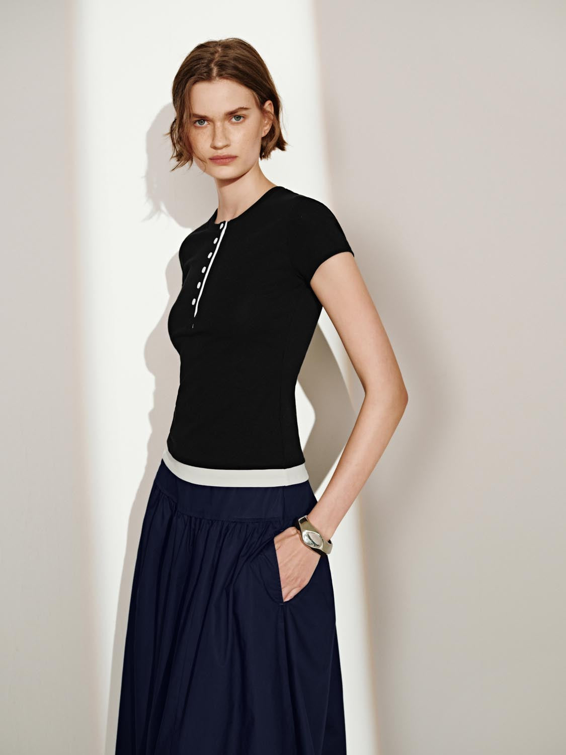 Button Half Placket Short Sleeve T-Shirts