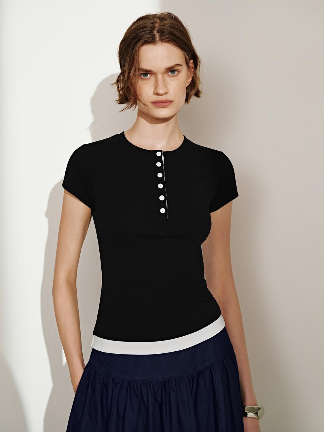 Button Half Placket Short Sleeve T-Shirts