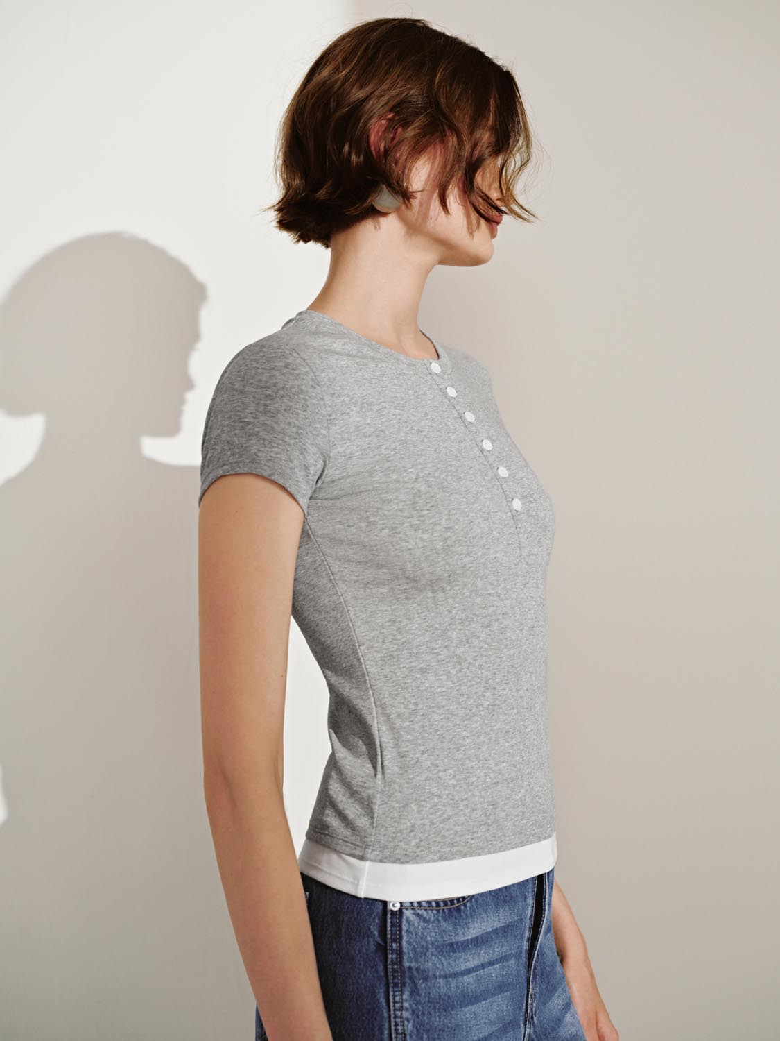 Button Half Placket Short Sleeve T-Shirts