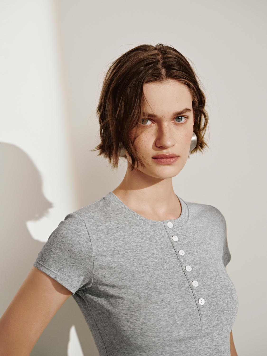 Button Half Placket Short Sleeve T-Shirts