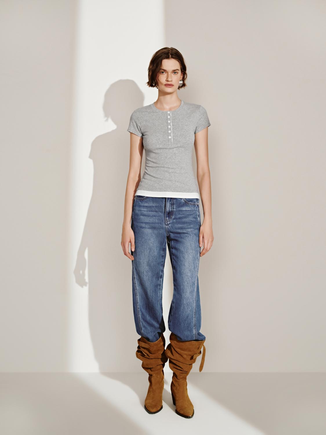 Button Half Placket Short Sleeve T-Shirts