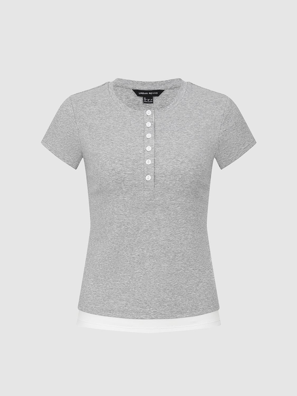 Button Half Placket Short Sleeve T-Shirts