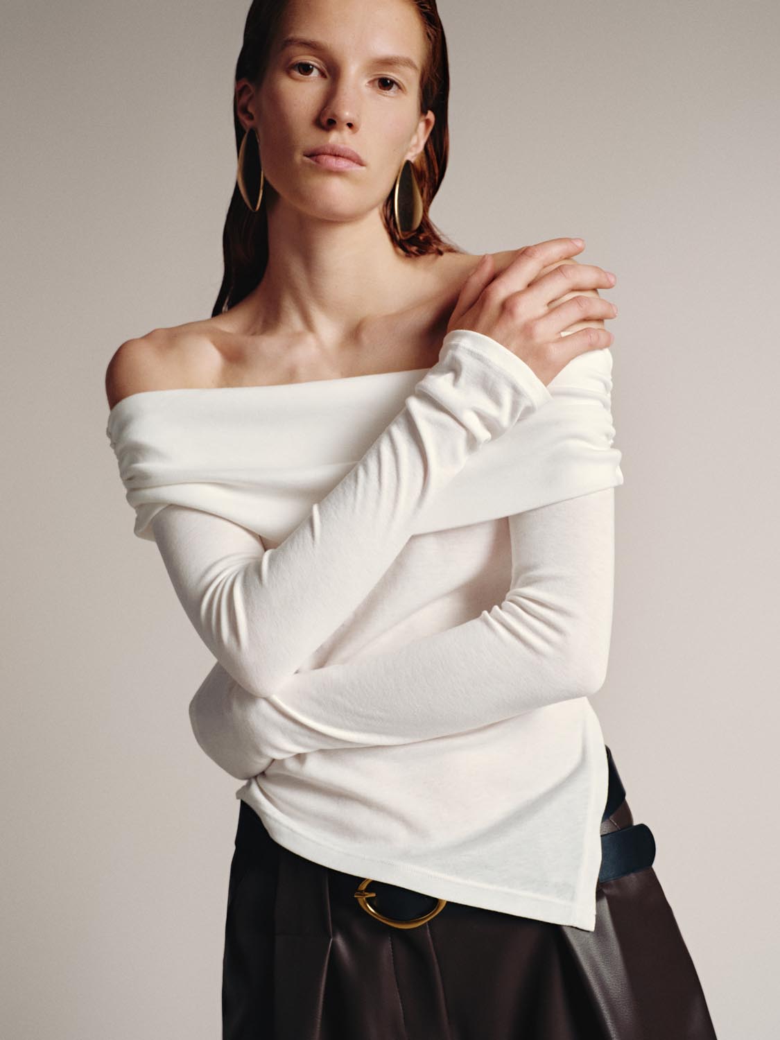 Off Shoulder Long Sleeve T-Shirts