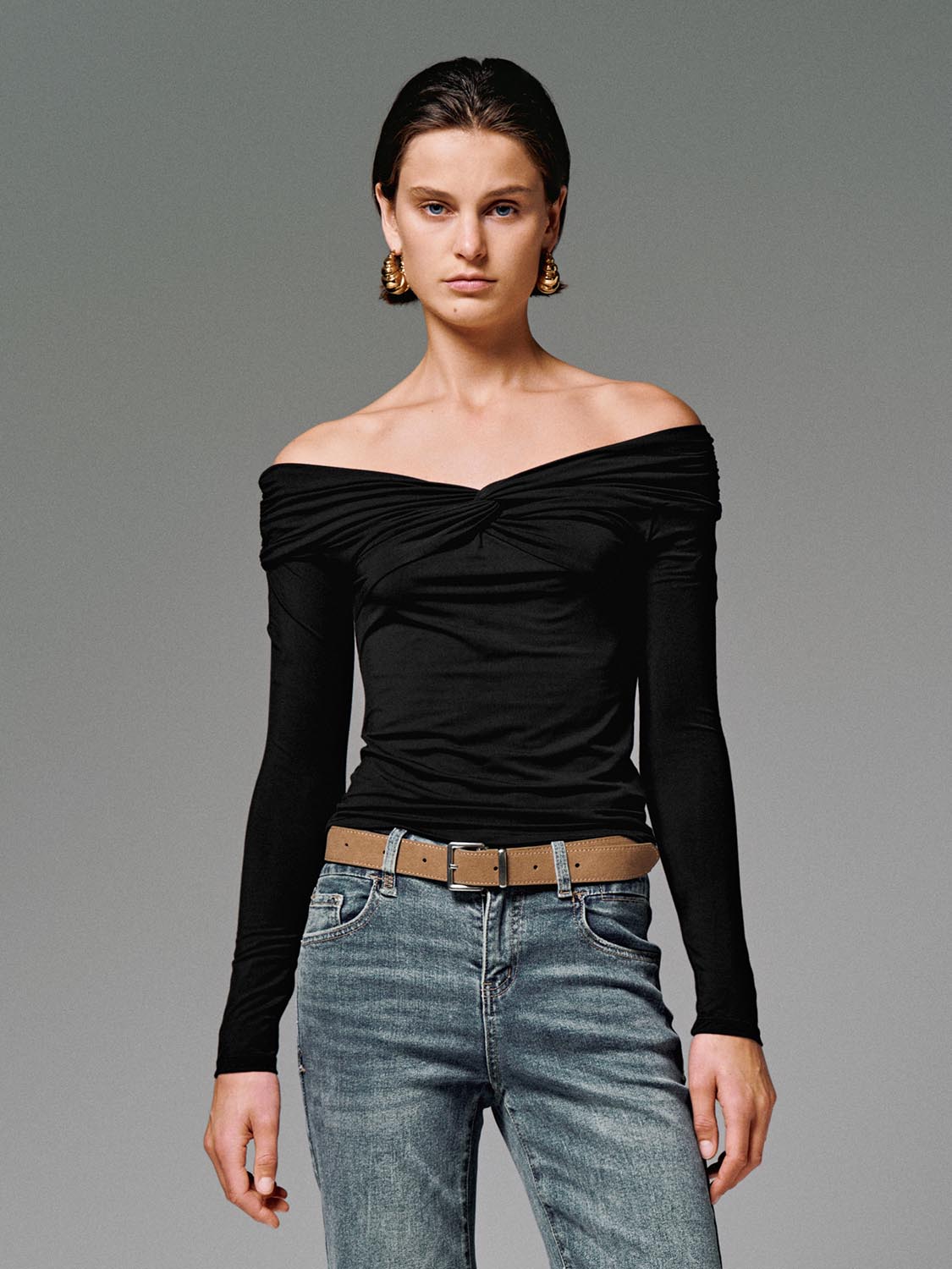 Front Knot Twist Long Sleeve T-Shirts