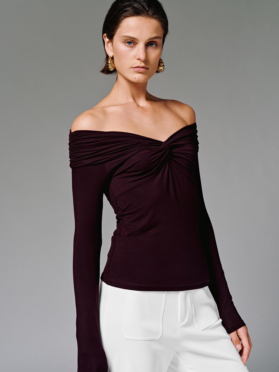 Front Knot Twist Long Sleeve T-Shirts