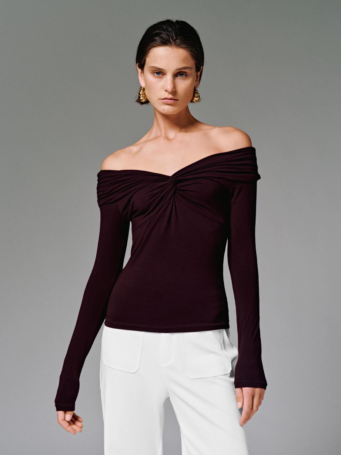 Front Knot Twist Long Sleeve T-Shirts