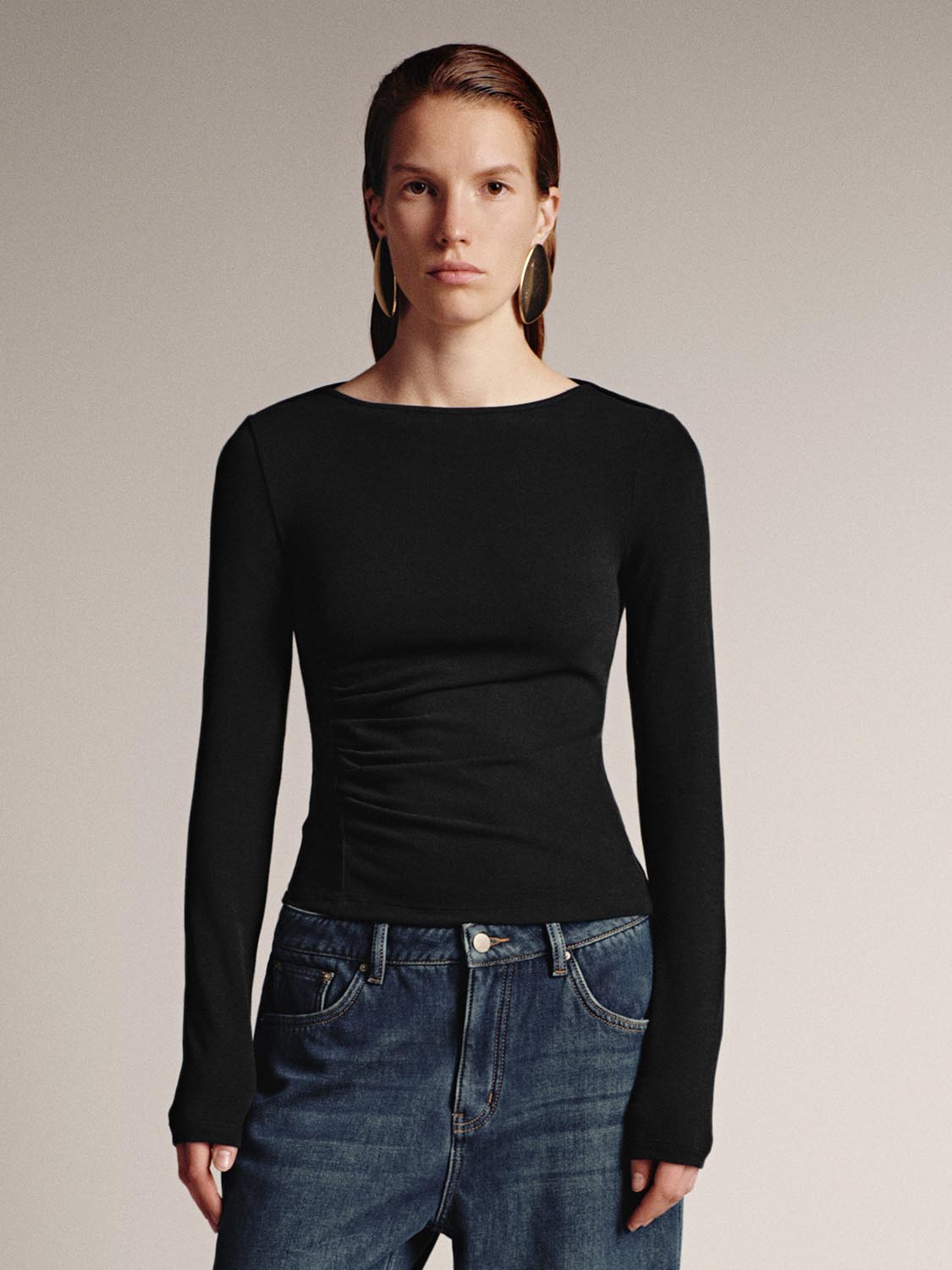 Ruched Long Flare Sleeve T-Shirts