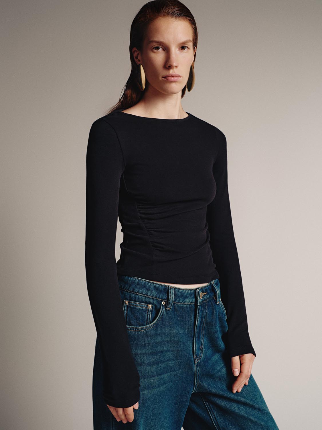 Ruched Long Flare Sleeve T-Shirts