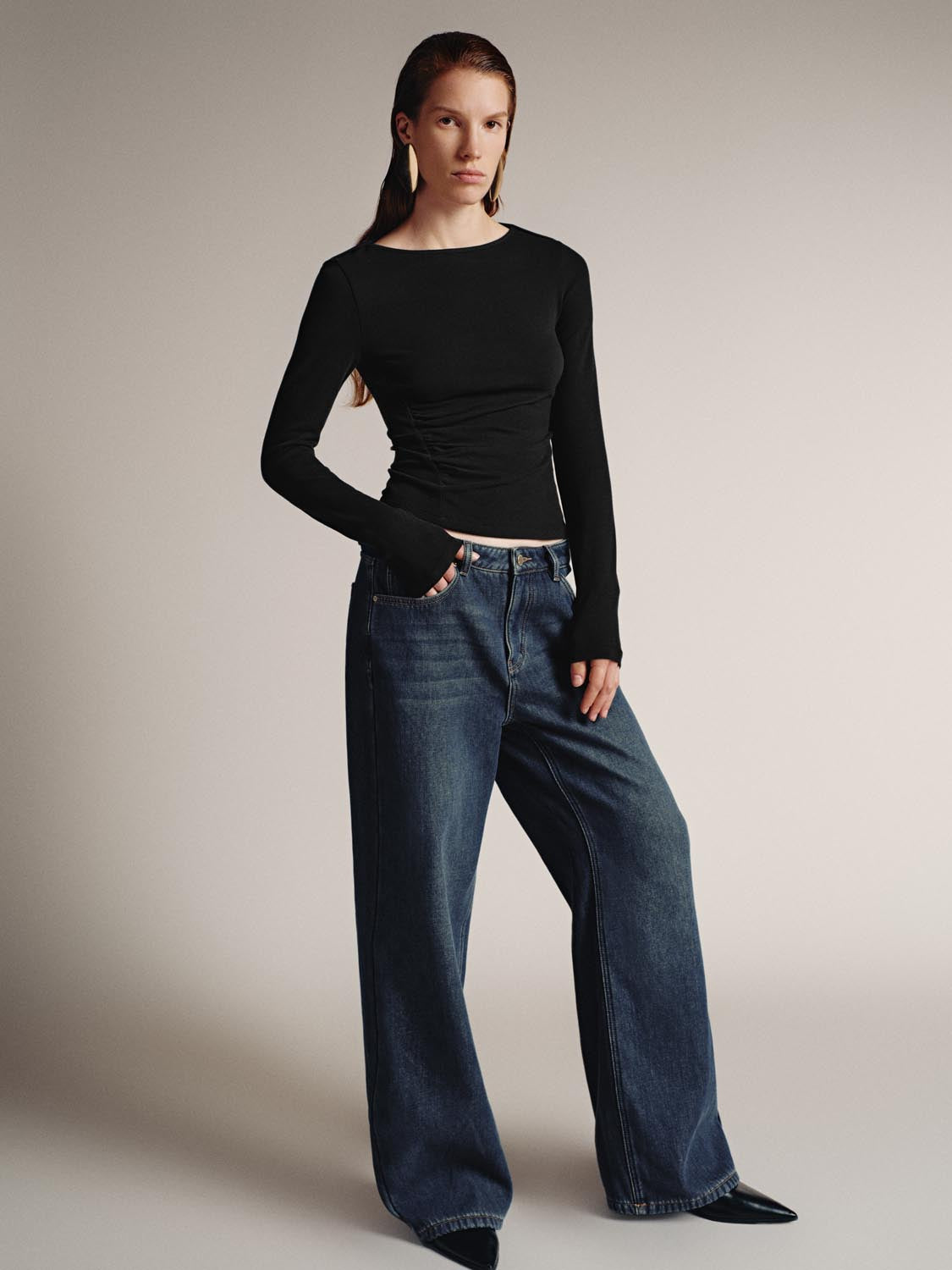 Ruched Long Flare Sleeve T-Shirts