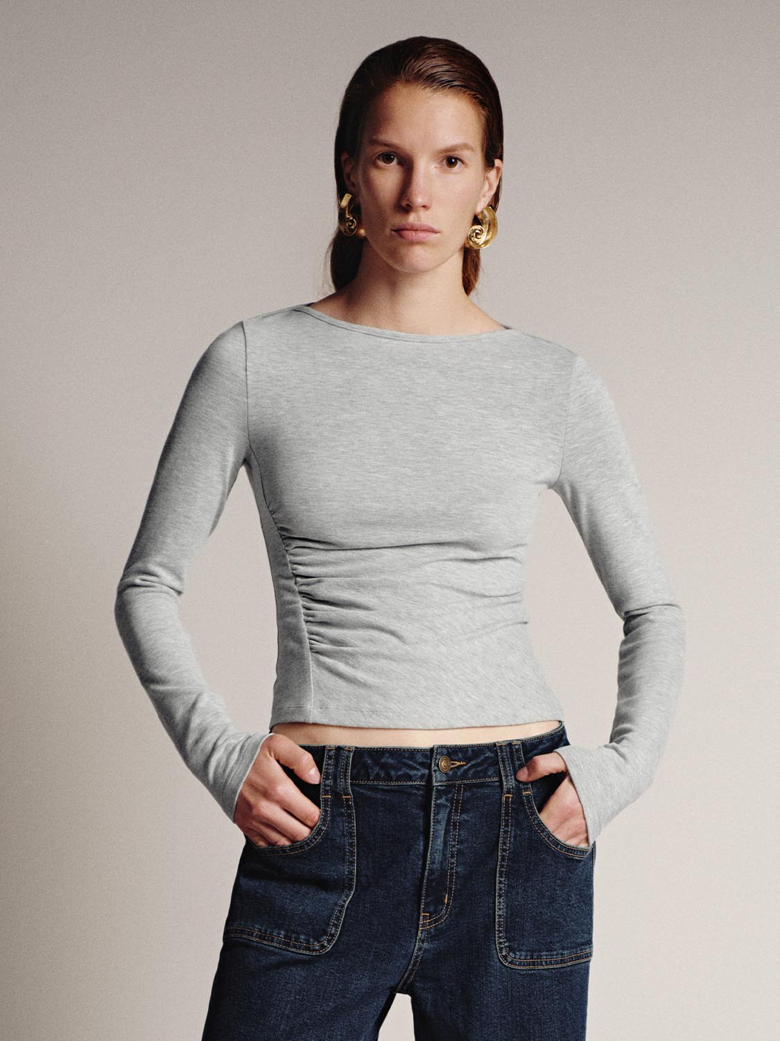 Ruched Long Flare Sleeve T-Shirts