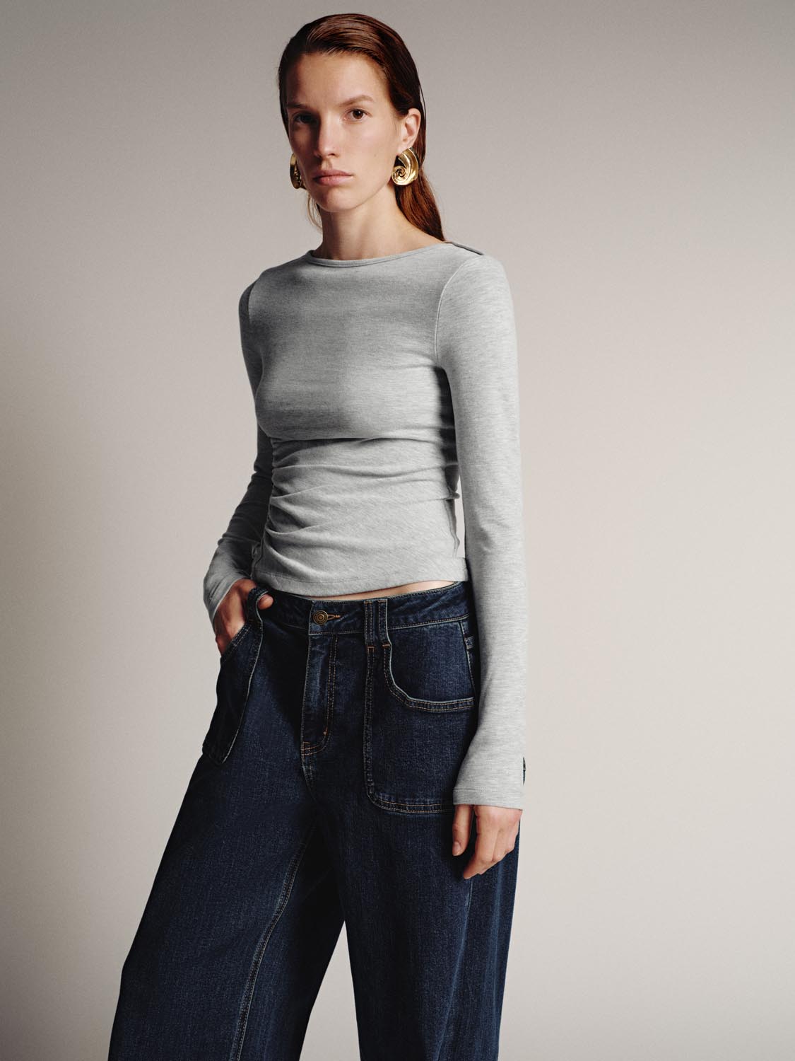 Ruched Long Flare Sleeve T-Shirts
