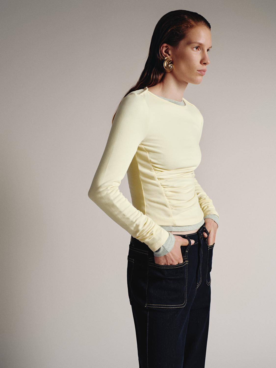 Ruched Long Flare Sleeve T-Shirts