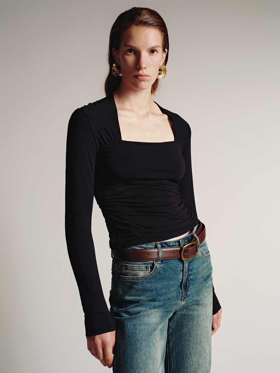 Skinny Ruched Long Sleeve T-Shirts