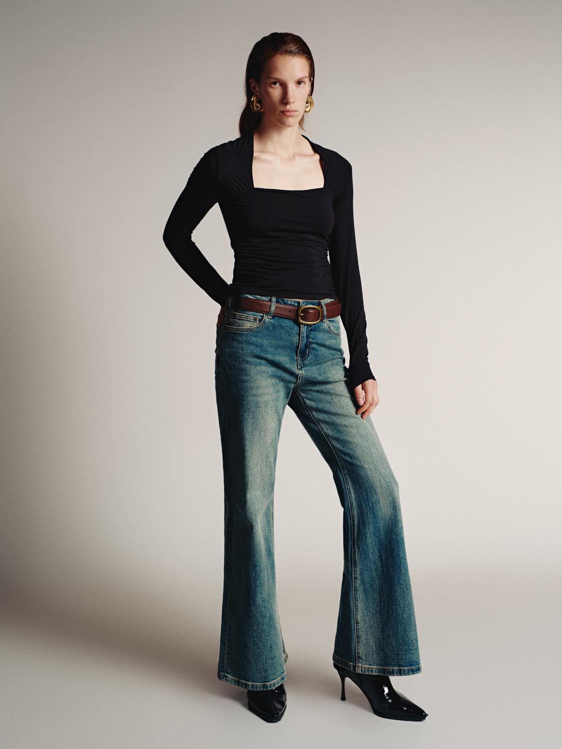 Skinny Ruched Long Sleeve T-Shirts