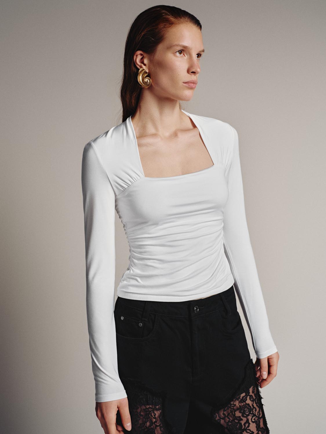 Skinny Ruched Long Sleeve T-Shirts