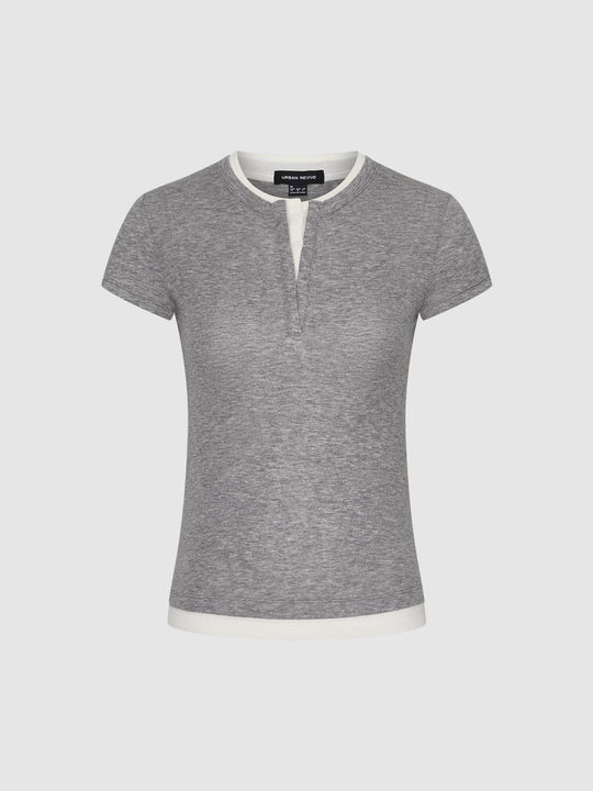 2 In 1 Contrast Henley Neck T-Shirts