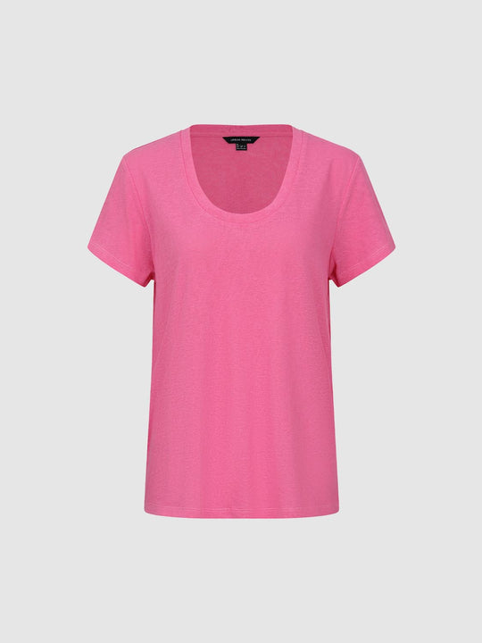 Pink Cotton-Poly Blend Round-Neck Short-Sleeve T-Shirt
