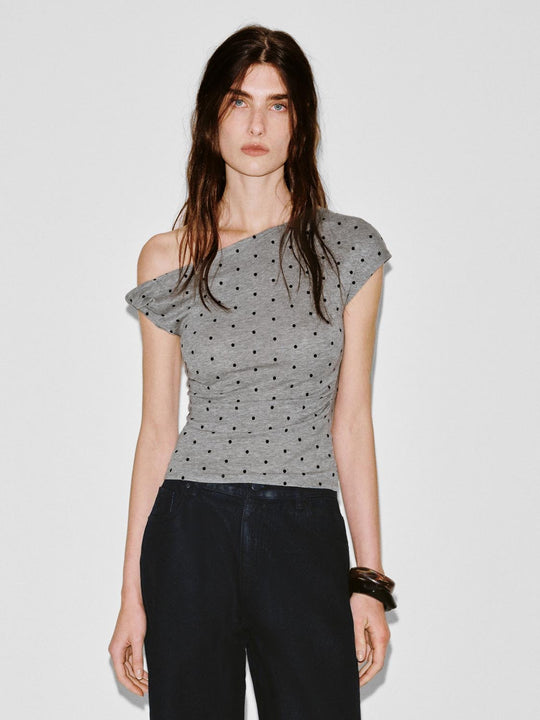 Polka Dotted One Shoulder Skinny-Fit T-Shirts