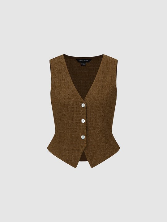 V-Neck Button-Up Tank Tops