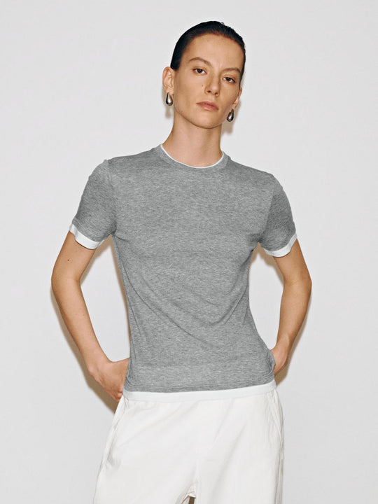 2 In 1 Contrast Crew Neck Skinny-Fit T-Shirts