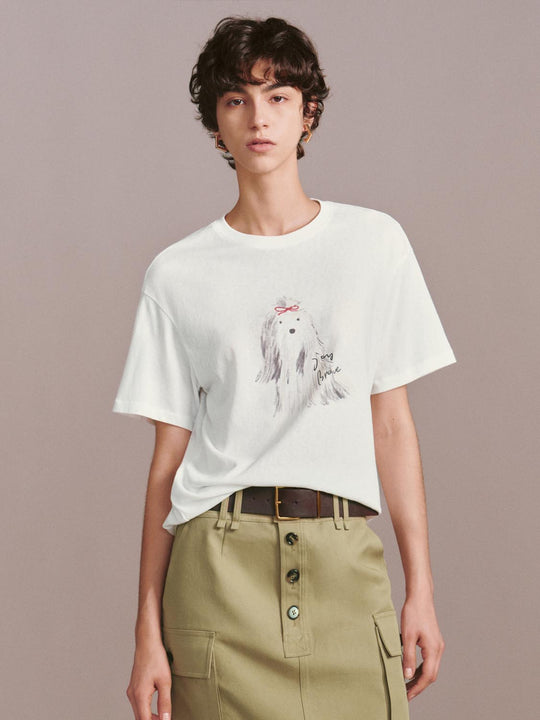 Cotton Graphic Dog Print Relaxed T-Shirts